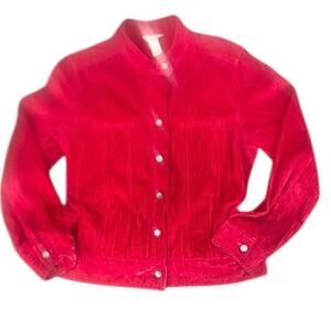 J Jill Women’s Red Corduroy Snap Button Jacket Size M Long Sleeve Casual Pockets